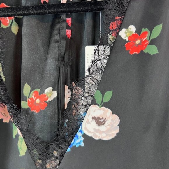 Anthropologie Floral Sleeveless Blouse Lace Trim 1X Silky Halter Tank Top NWT - Picture 7 of 12